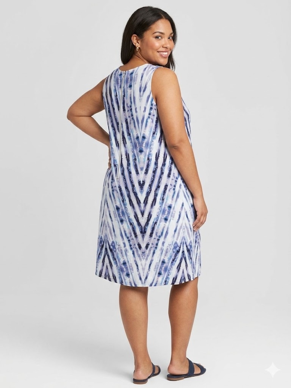 Ava & Viv Women's Dress 3X Blue & White Sleeveless w/Chevron Pattern Zipper Back